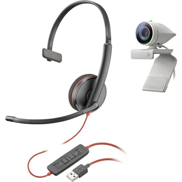 Casque téléphonique filaire mono noir Poly 2200-87120-025 avec volume réglable et mise en sourdine du micro