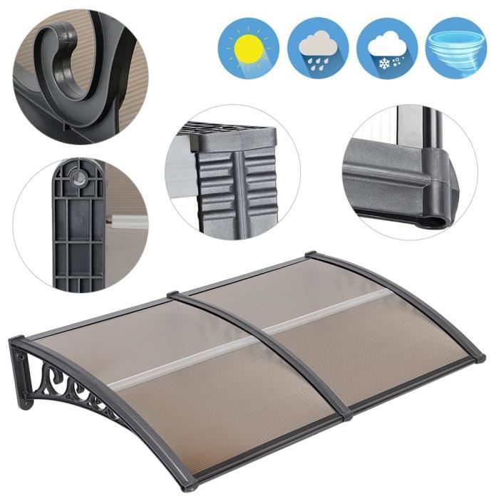 Auvent De Porte D'entrée Transparent En Polycarbonate – Largeur 200cm, Protection Pluie Et Soleil – Neuf