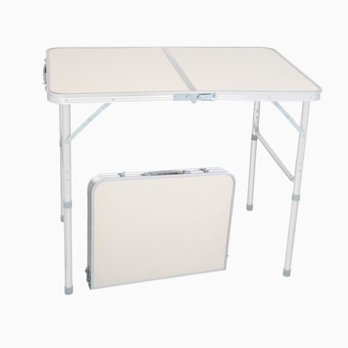 Table de camping pliable- Table Jardin Terrasse-Structure en Alliage daluminium-90*60*70cm-Blanc Table de camping pliable- Table Jardin Terrasse-Structure en Alliage daluminium-90*60*70cm-Blanc