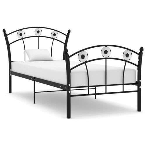 lit adulte ou enfant à une place-cadre de lit en acier avec design de football- noir-90x200cm