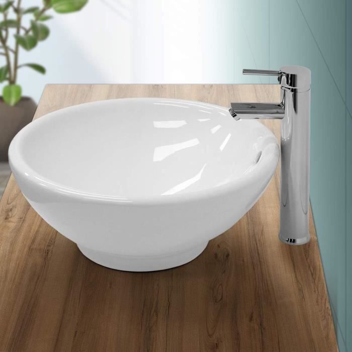Vasque Céramique Ronde à Poser 455mm - Blanc, Moderne, Pour Salle De Bain - Marque Ecd Germany