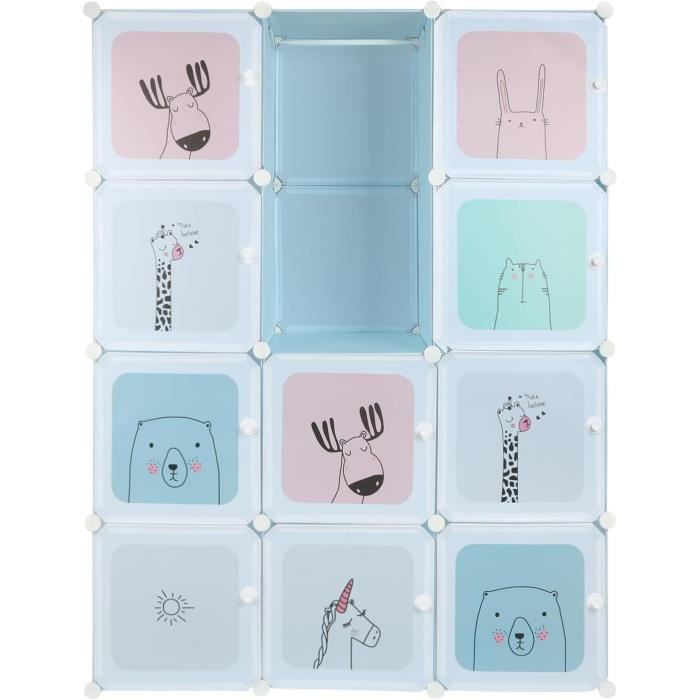 Armoire Penderie Portable Cannoli - Rangement Modulaire Plastique - 110x47x145cm - Bleu - Pour Vêtements, Jouets
