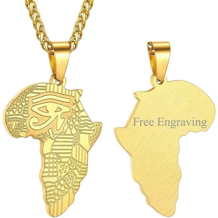 EUEAVAN Collier Carte D'Afrique Avec Animaux Sauvages – Pendentif Tribal Élégant En Acier Inoxydable, Symbole De Fierté Africaine Pour Homme Et Garçon