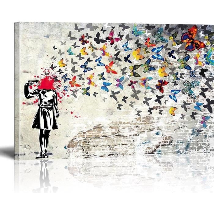 Banksy Toile Tableau Butterfly Girl Street Art Graffiti Toile Art Décor  Impression Sur Toile Tableau Décoration Murale Salon[x8987] - Cdiscount  Maison