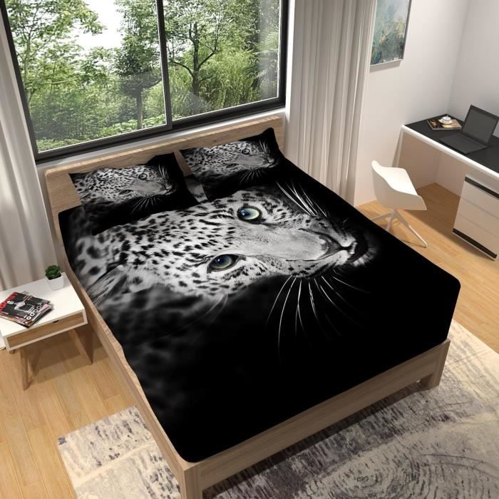 Drap Housse 160x200 Égypte 3D Avec 2 Taies D'Oreiller - Parure Lit 2 Personnes Microfibre