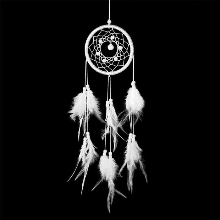 Attrape-rêve Blanc - Capteur De Rêves Indien Avec Plumes Naturelles - Environ 48 Cm De Haut - Décoration Bohème Et Spirituelle - 12