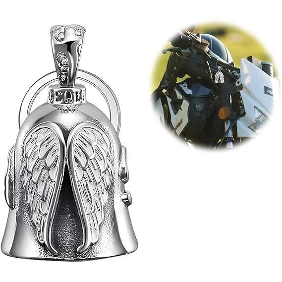 Accessoire Moto Ange Gardien Clochette Moto Ride Bell, Acier Inoxydable Cloche De Moto Cloche De Gardien, Moto En Forme D'ange Gardien à Suspendre, Avec Anneau Suspendu, Pour Moto Accessoire, Porte Clés Cloche