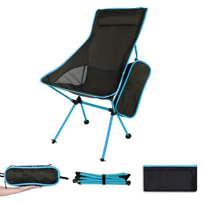 Plage Chaise de Camping Pliante Portable avec Sac à Dos Bleu Barbecue Pique-Nique Chaise de Pêche Pliable Compact Ultra-léger avec Porte-Boisson et Sac de Transport pour Randonnée