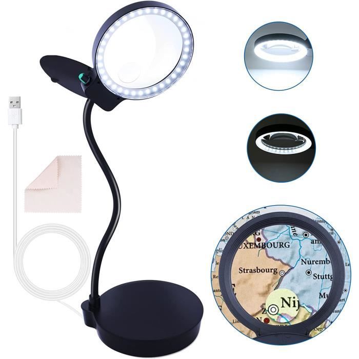 10X 20X Lampe Loupe, Loupe avec 36 LED Réglable Lumière et