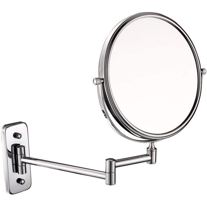 Miroir maquillage LED mural Barona - WENKO - Acier - Plastique - Chromé - 20 cm - x5 grossissement - Maison