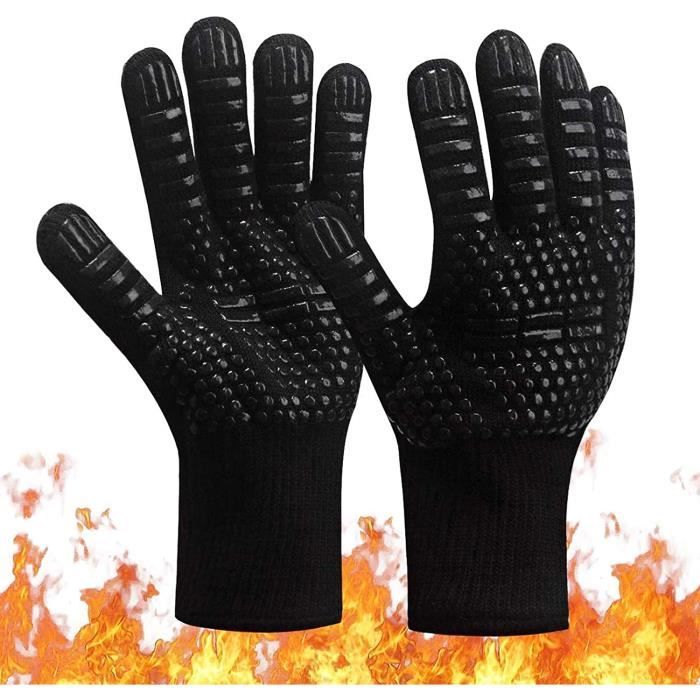 1 paire Lot de 2 gants de four blancs et rouges cuisine accessoires barbecue ignifuges pour grille cuisson au four cheminée résistants à la chaleur jusqu/'à 800 °C