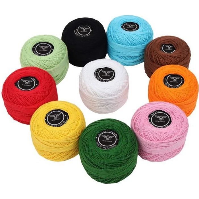 Kurtzy 10 Pièces Fil Coton pour Crochet Coloré - Coton a Crocheter avec 2  Crochets Inclus (1