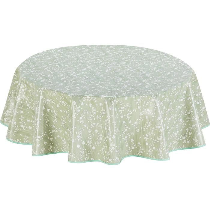Nappe Toile Cirée PVC 160cm Ronde Vert Sauge - Imperméable Et Facile à Nettoyer