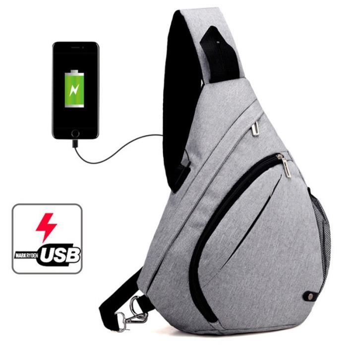 Sac à Dos,Sac à dos bandoulière homme sac de charge école USB