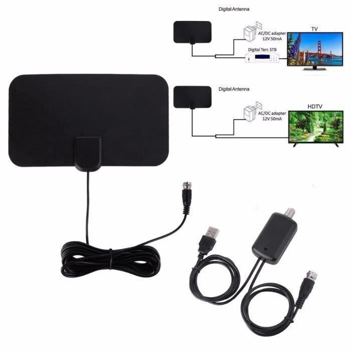 Antenne TV Intérieure/extérieure Amplifiée - Longue Distance 800 Km, 4K 1080p, Pour Smart TV, HDTV - 4