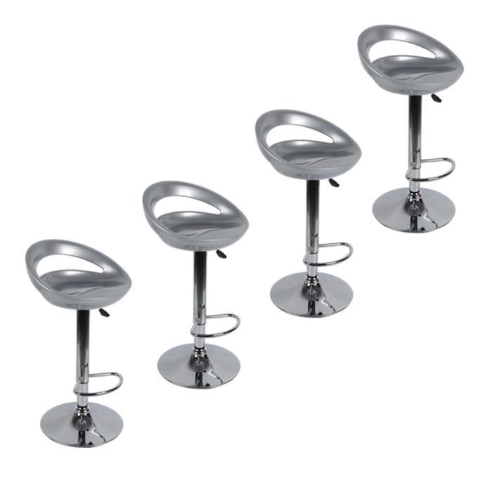 tabourets de bar - abs gris argent - lot de 4 - l 43 x p 43 cm - chaise de bar
