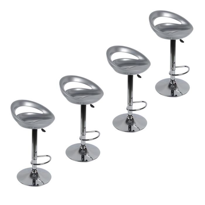 Tabourets de bar - ABS Gris argent - Lot de 4 - L 43 x P 43 cm - Chaise de bar