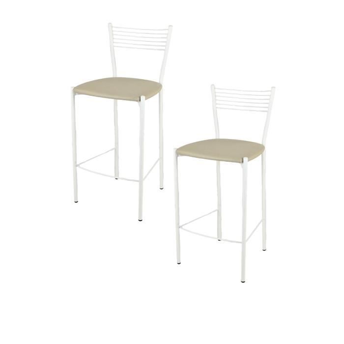 Tommychairs - Set 2 tabourets bar ELEGANCE robuste structure en acier peindré en blanc et assise en cuir artificiel lin