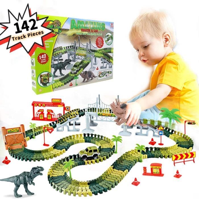 jouet dinosaure piste flexible créer une route 142 pièce Jurassic World course train Playset Festival Accessoires d'anniversaire