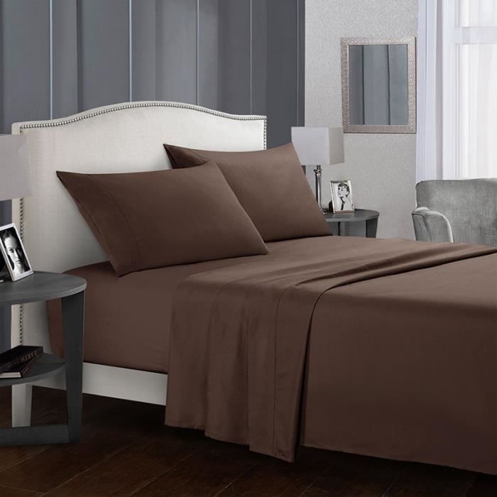 Bed Sheet Marron Parures De Lit Unies 1 Drap Housse 99 190cm 1 Drap Plat 167 243cm 1 Taies D Oreillers 50 76cm Achat Vente Parure De Drap Cdiscount