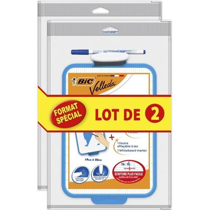 Bic Velleda Ardoise Ecolier Double Face Effacable A Sec 19x26 Cm Avec Feutre Bleu Effacable A Sec Et Effacettes Cdiscount Jeux Jouets