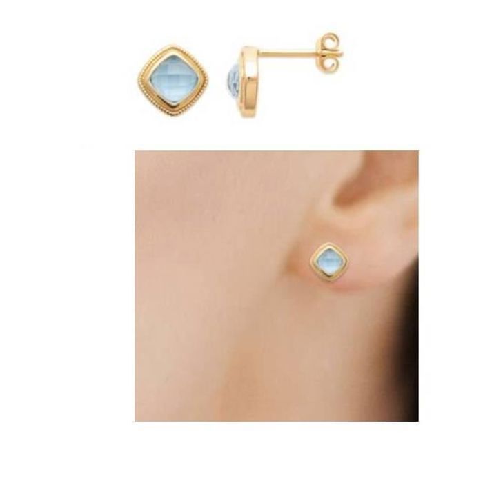 Boucles doreilles - BIJOUXIA - Aigue-Marine - Plaqué or 18 Carats - Fermoir tiges&poussettes - Neuf