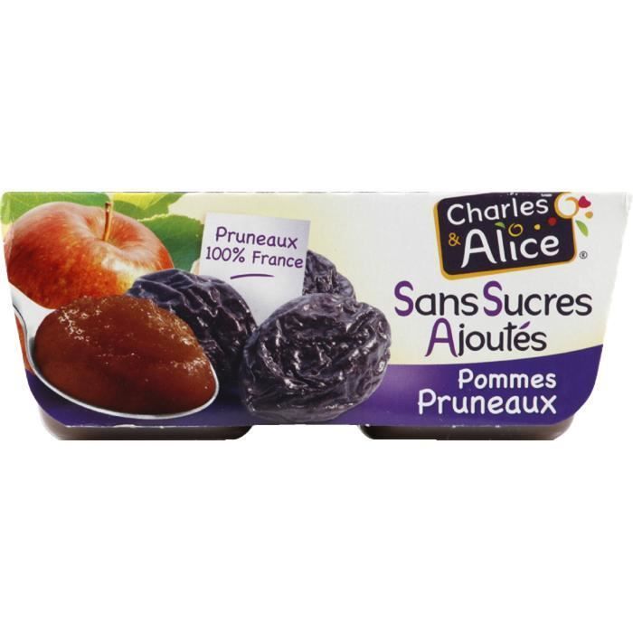 Charles et Alice compote sans sucre ajouté pomme pruneau 4x100g