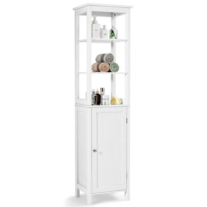 COSTWAY Meuble Colonne de Salle de Bain avec Étagère à 3 Niveaux Étagère Réglable pour Salle de bain Salon Cuisine Blanc