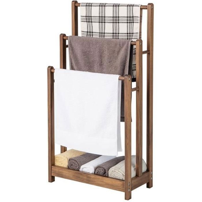 Porte-serviettes Sur Pied Relaxdays – Meuble Rangement Bambou Et Acier Inoxydable – 85 Cm