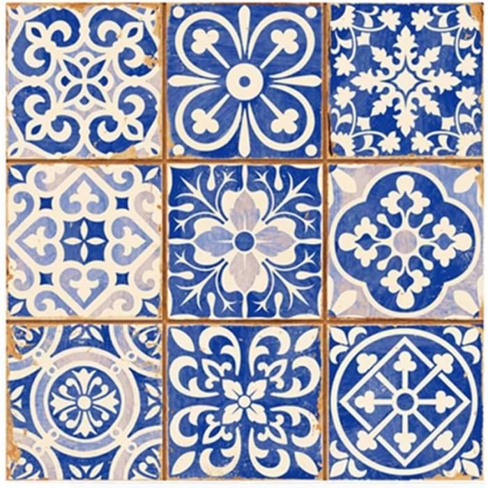 20pcs Bleu 15X15cm Stickers de Carrelage en PVC Auto-adhésif Imperméable Autocollant Mural Décoratif Stickers Muraux Carreaux de