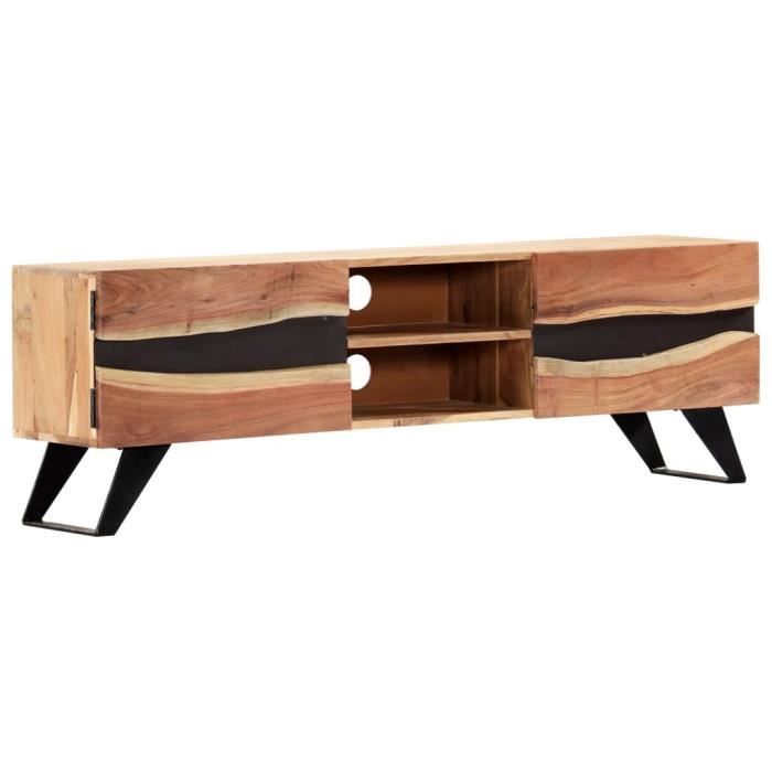 meuble tv en bois d'acacia massif - duokon - style campagne - 140x30x45cm