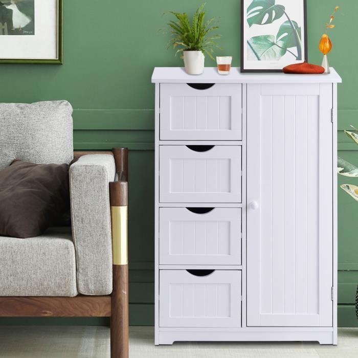 GIANTEX Commode avec 4 Tiroirs et 1Armoire à 1 Porte Style Minimaliste Moderne Meuble de Rangement pour Chambre Salon Salle de Bain GIANTEX Commode avec 4 Tiroirs et 1Armoire à 1 Porte Style Minimaliste Moderne Meuble de Rangement pour Chambre Salon Salle de Bain
