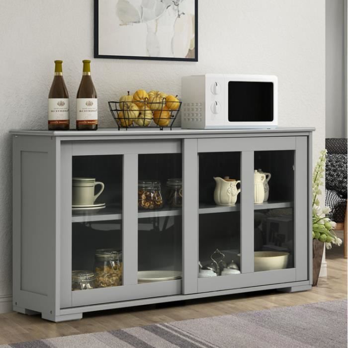 GIANTEX Buffet de Cuisine avec 2 Portes Coulissantes en Verre Trempé