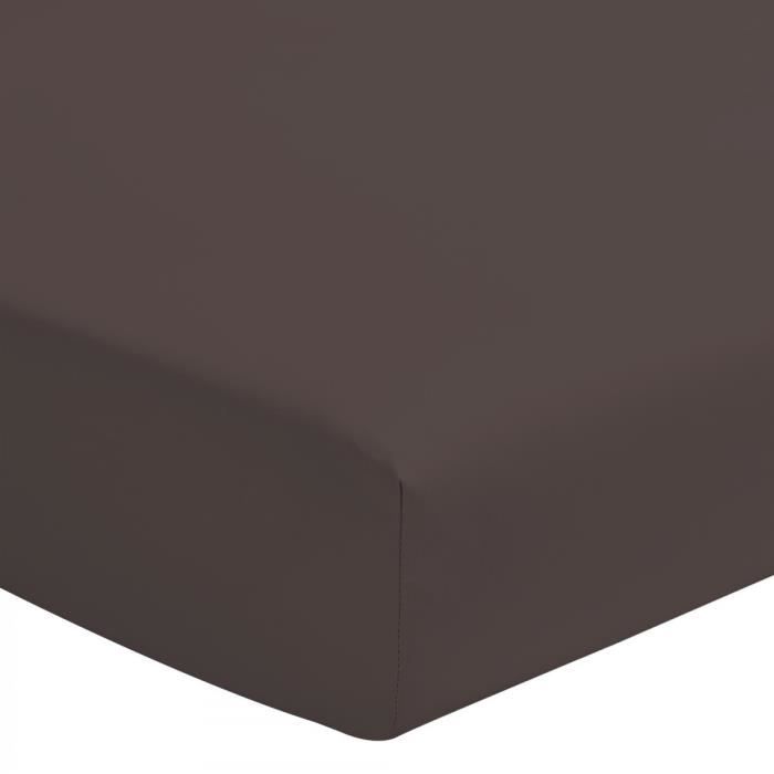Drap housse coloré 100% coton - Bonnet 25cm - Chocolat - 140x190 cm Drap housse coloré 100% coton - Bonnet 25cm - Chocolat - 140x190 cm