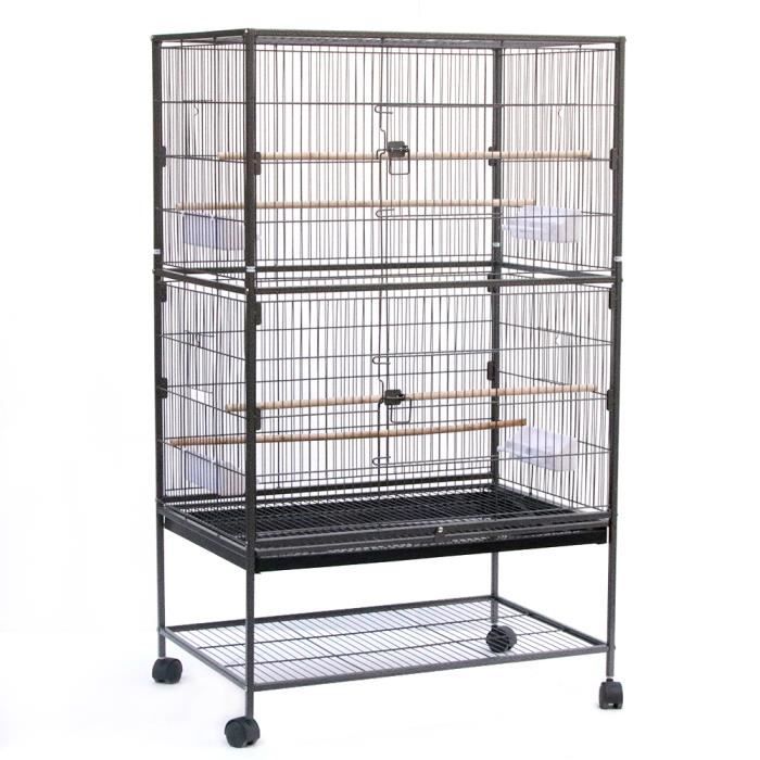 Comparer les prix de JEOBEST® Volière perchoirs et mangeoires, cage à oiseaux roulettes, canari, perruche, pinson, 79 x 52 x 132 cm (LxLxH)