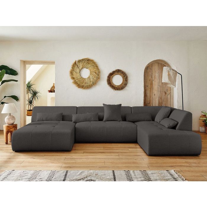 Onyx - canapé panoramique dangle droit 7 places - en tissu - Gris foncé