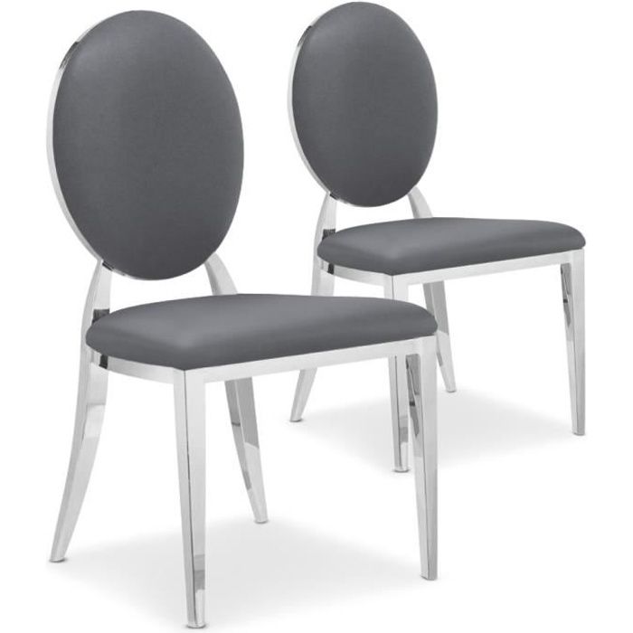 chaises de salle à manger médaillon - menzzo - sofia - simili gris - pieds en métal - confortables