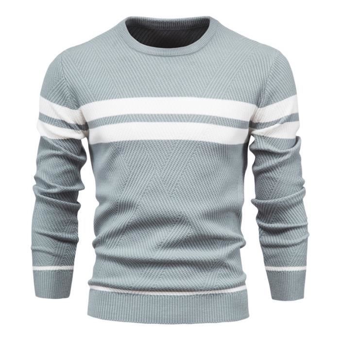 Pull Homme En Tricot Automne Hiver Casual Pullover Manches Longues Couleur  Contraste Tissu Confortable - Taille EU