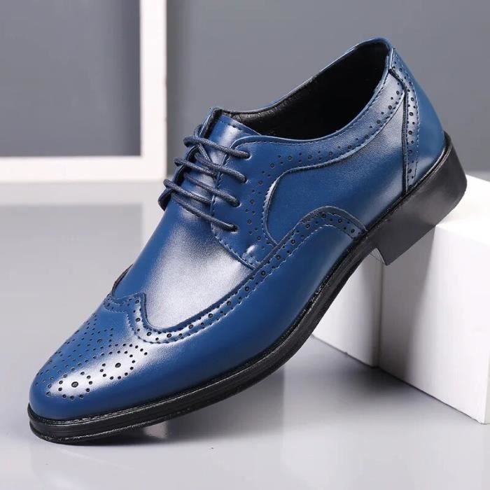 Chaussures en cuir richelieu à lacets pour hommes AY™ Bleu Classiques  pour hommes d'affaires