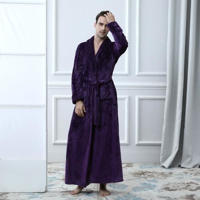 Funmoon pyjama homme Mens solide épaissie velours peignoir