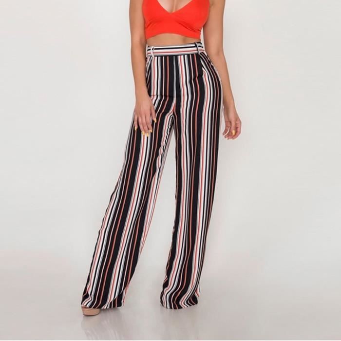 EXCHIC Femmes Décontractés à Larges Jambes Yoga Pantalons Loisirs élastique Taille Haute Pantalon Avec Poches(S, Rouge