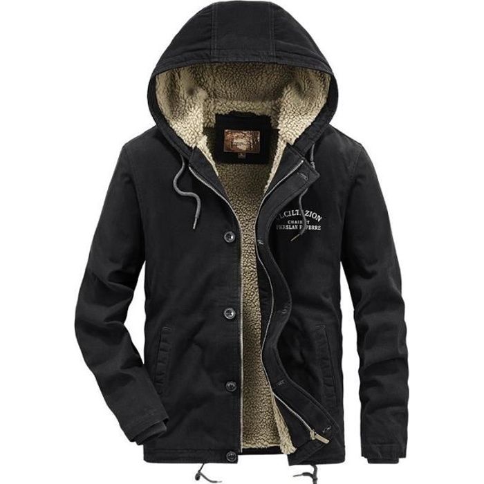 Blouson Homme Doublee Polaire Hiver Chaude Travail Extérieur avec Capuche -  Kaki Kaki - Cdiscount Prêt-à-Porter