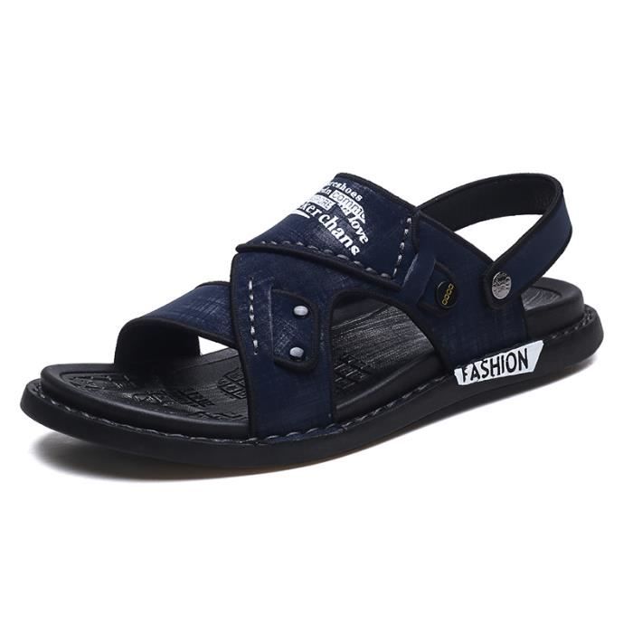 Sandales En Cuir Pour Hommes TIESTRA - Semelle Antidérapante Caoutchouc, Réglables, Confortables Pour Plage, Loisirs, Extérieur Sandales Réglables Confortables Pour Plage Et Loisirs