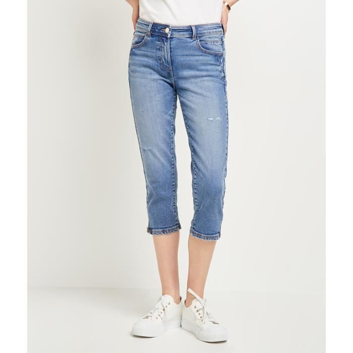 Pantacourt Jean Femme Coupe Droite - Taille Haute élastique, Style Décontracté Chic - Parfait Pour L'été Et Le Bureau