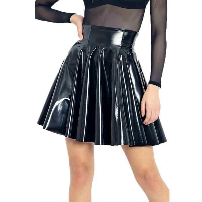 Jupe Jupe pliss e en Faux cuir pour femmes grande taille courte