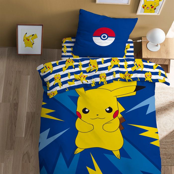 Parure de lit enfant 100% Coton - POKÉMON SPIKE - Bleu - 140x200+63x63cm