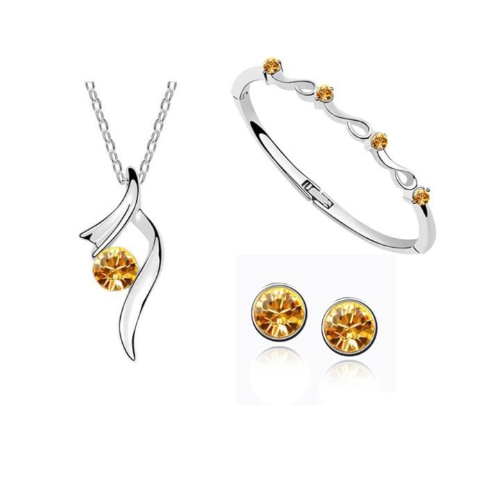 Parure Mariage Cristal Pour Mariée - Collier + Boucles D'Oreilles Strass Vintage - Élégant & Scintillant - Idéal Fiançailles & Demoiselle D'Honneur