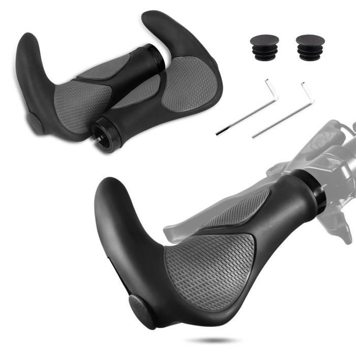 ROCKBROS Poignées de Guidon VTT 1 Paire, Poignée de Vélo Ergonomique acec 2  Embouts, Poignée VTT Antidérapante avec Double Verrouillage Diamètre 22mm  pour VTT Vélo Pliable Vélo de Ville, Noir : 