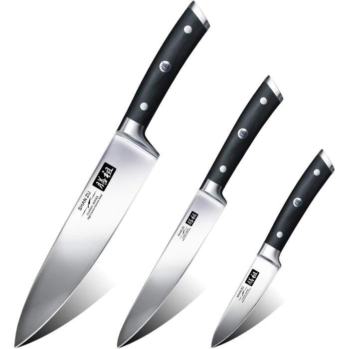 Set Couteau Cuisine - SHAN ZU - Ensembles de 3 Couteaux Chef 200mm Couteau  de Cuisine 153mm Couteau Paring 95mm - Cdiscount Maison