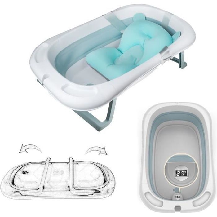 SINBIDE® Baignoire bébé pliable évolutive - avec Thermomètre et Oreiller de  baignoire - Bleu - Cdiscount Puériculture & Eveil bébé